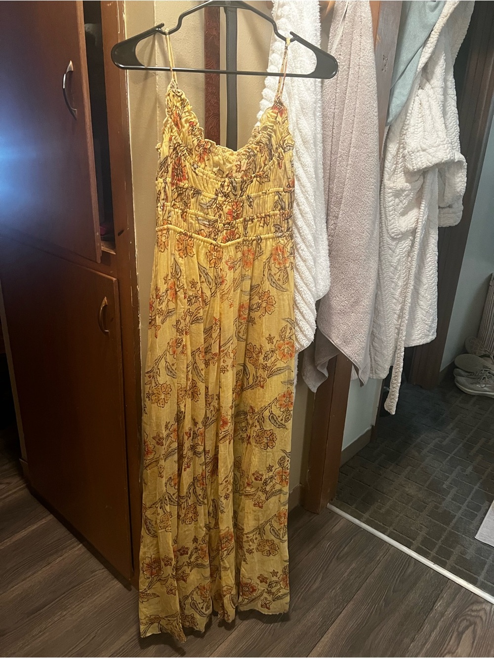 Free People Yellow Floral Smocked Maxi Dress